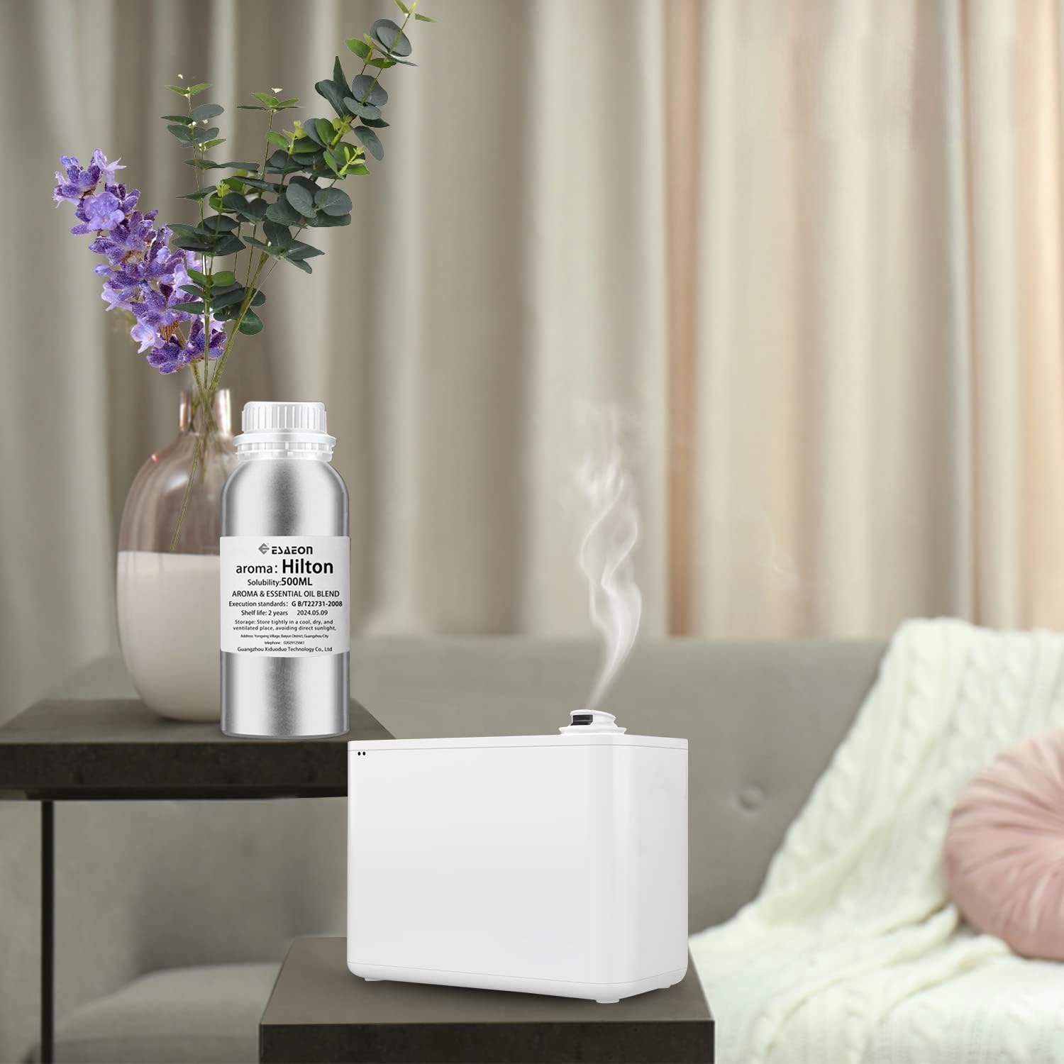Hotel diffuser oil used with a compatible fragrance diffuser in a living space