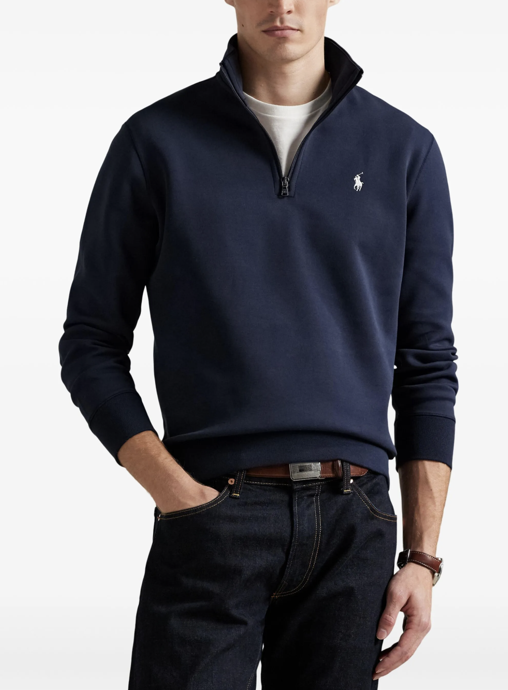 Blue Polo Ralph Lauren quarter-zip with embroidered Pony logo